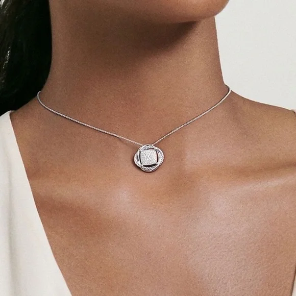 David Yurman 925 Silver Infinity Pave Diamond Pendant Necklace - Picture 2 of 7